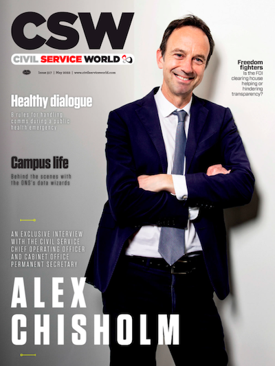 CSW's May 2022 issue cover, with cover star Alex Chisholm standing with arms folded and smiling